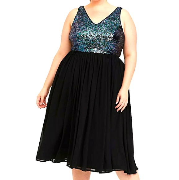 torrid Dresses & Skirts - Black sequin chiffon skater midi dress size 18